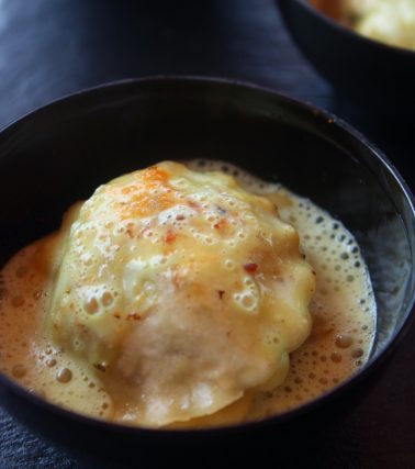 Recette des RAVIOLES de VOLAILLE, émulsion au curcuma selon Tatie Maryse