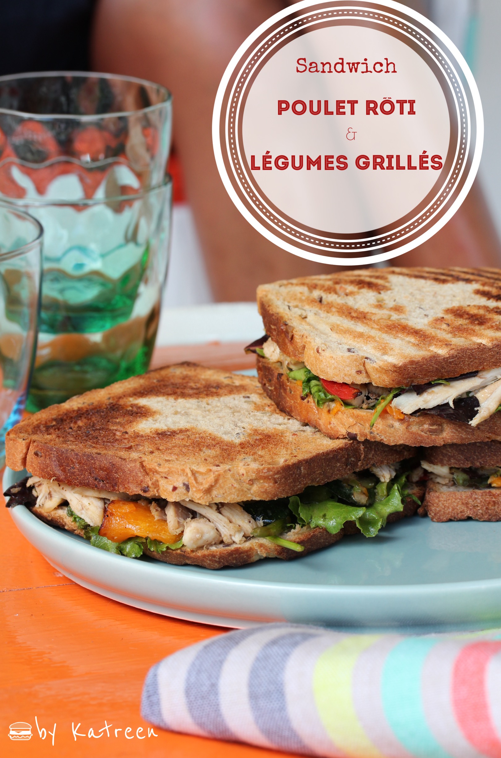 sandwich poulet rôti antillais et légumes grillés