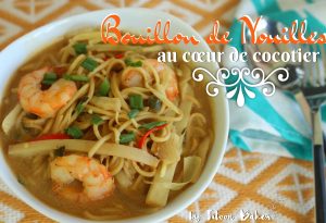 bouillon de nouilles au coeur de cocotier et crevettes Martinique