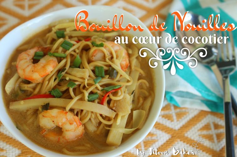 bouillon de nouilles au coeur de cocotier et crevettes Martinique