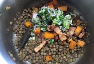 Salade de lentilles lardons giraumon