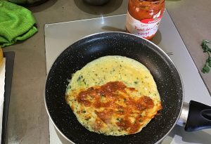 omelette crevettes sauce piment doux rouge Dormoy