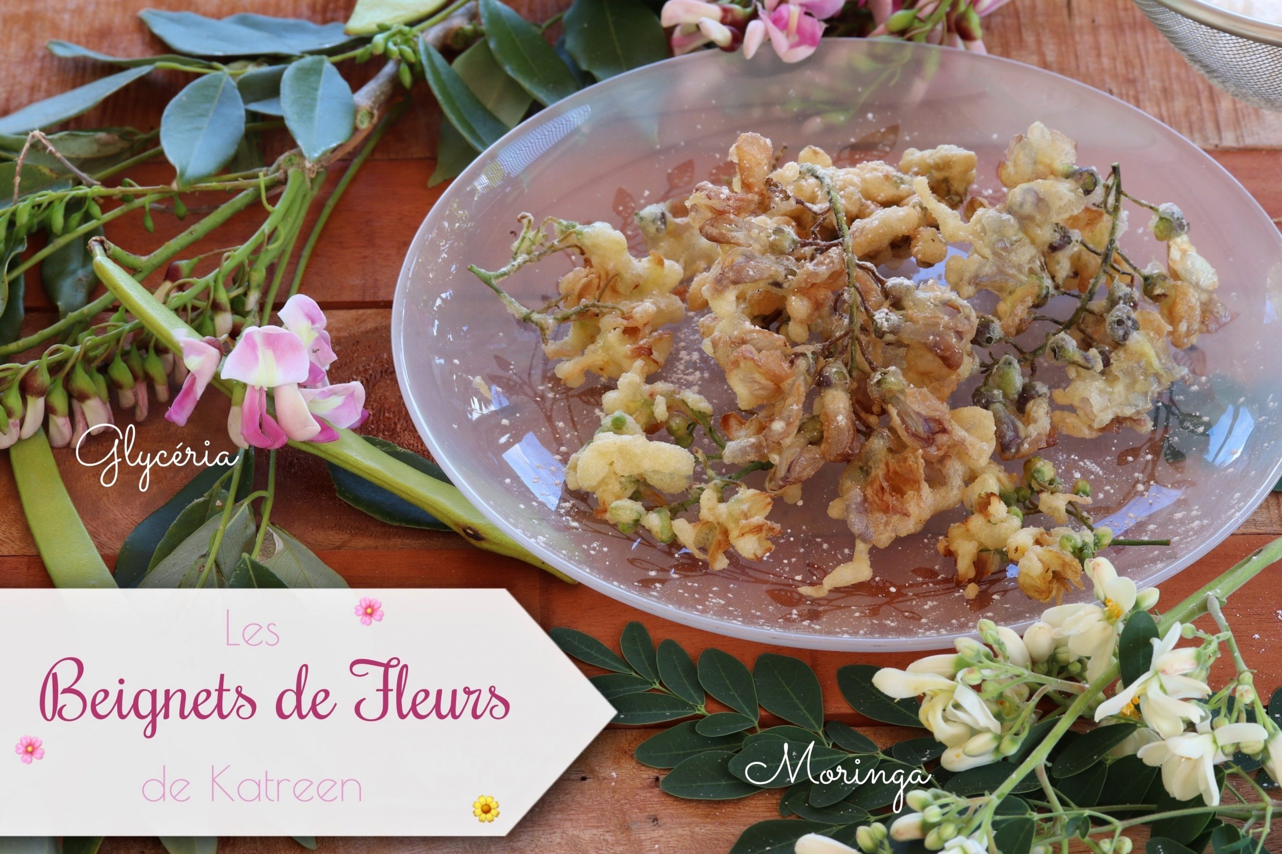 Beignets de fleurs de glycéria et moringa, façon tempura
