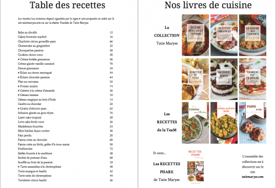 Livre Tatie Maryse - Nos douceurs créoles (table des recettes)