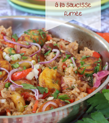 Recette d'un DIRTY RICE antillais (riz, banane jaune et saucisse fumée), by Tatie Maryse