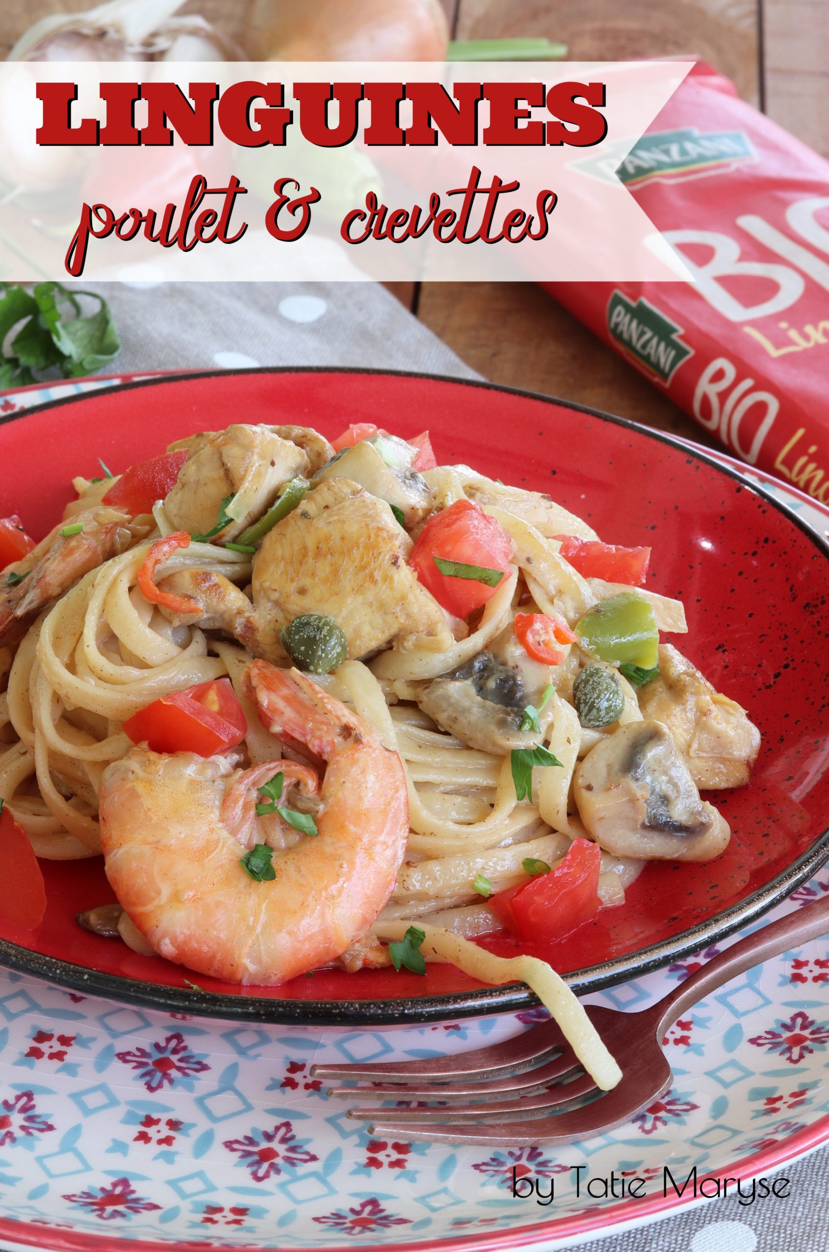 linguines poulet et crevettes