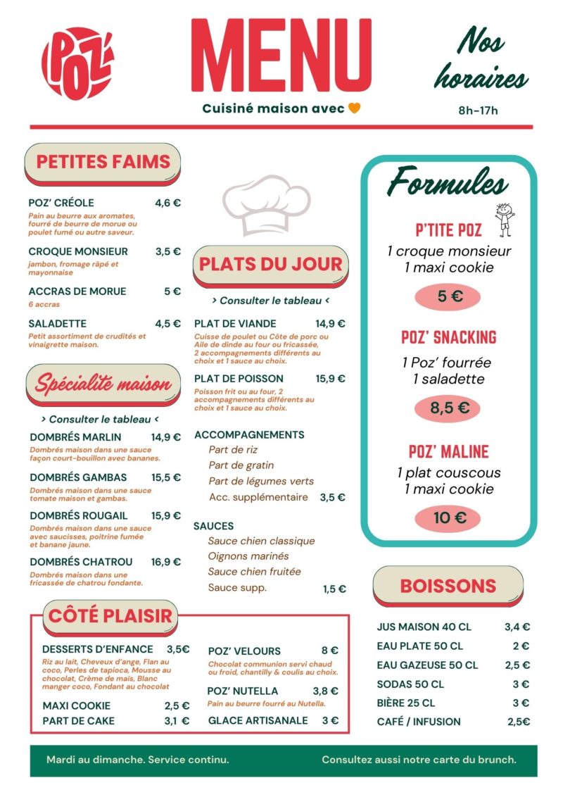 carte déjeuner poz