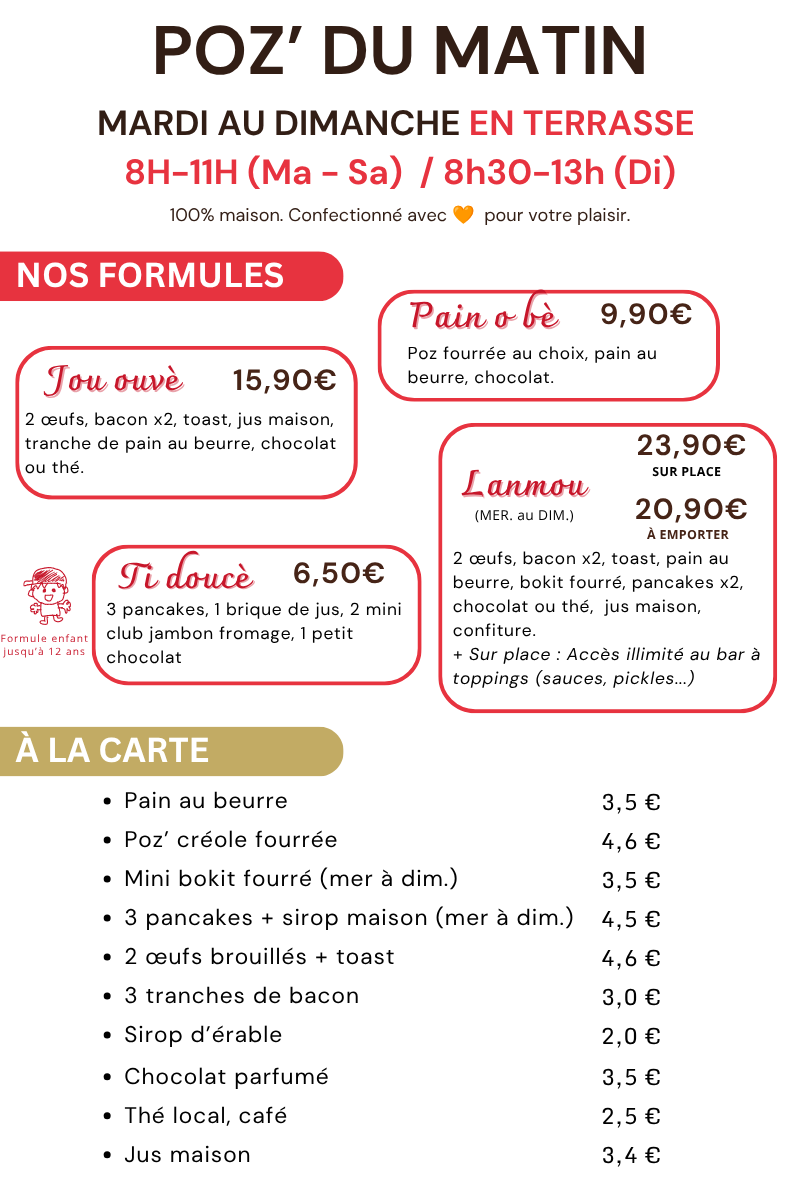 carte petit déjeuner brunch Tatie maryse